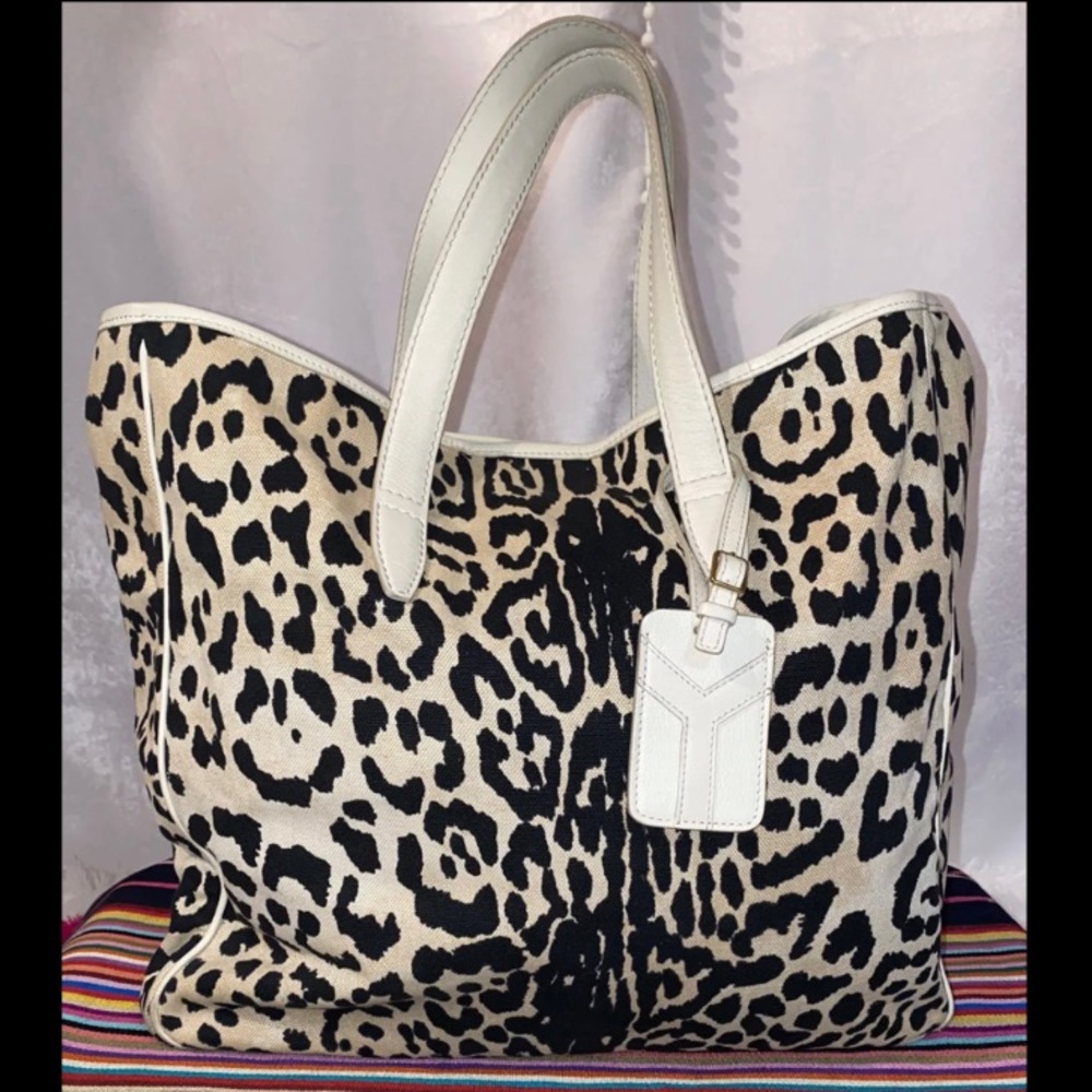 Authentic Vintage Yves Saint Laurent YSL Leopard Print Maxi Tote Bag Rare